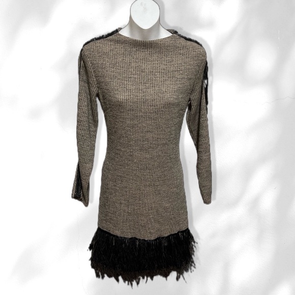 La Pateau Dresses & Skirts - Feather fringe sweater dress